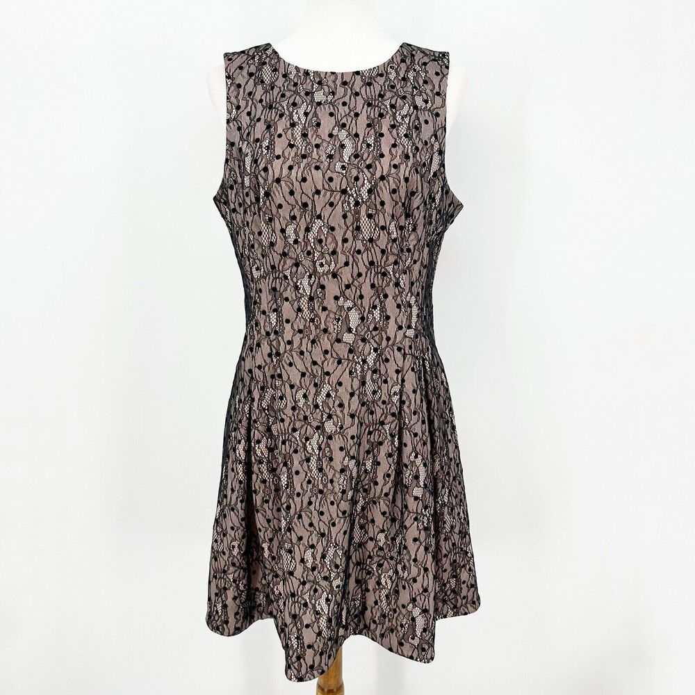 Jason Wu Womens Fit & Flare Dress L Taupe Black‎ Floral Lace Formal Romantic